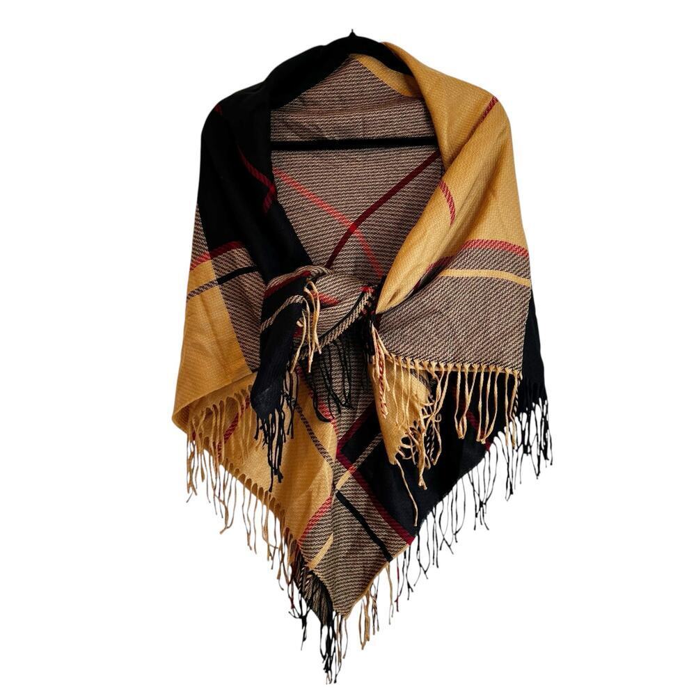 Vintage Lord & Taylor Wool Plaid Fringe Detail Scarf/Wrap One Size 48X48 NWOT